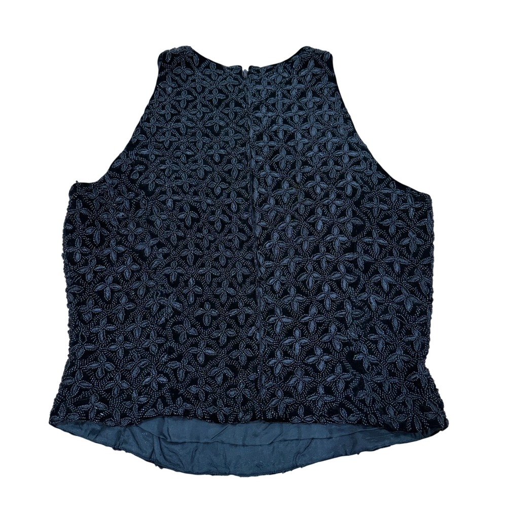 Carmen Marc Valvo Black Beaded Velvet Evening Top Sleeveless Sz 10 Party Cocktai - Picture 3 of 13